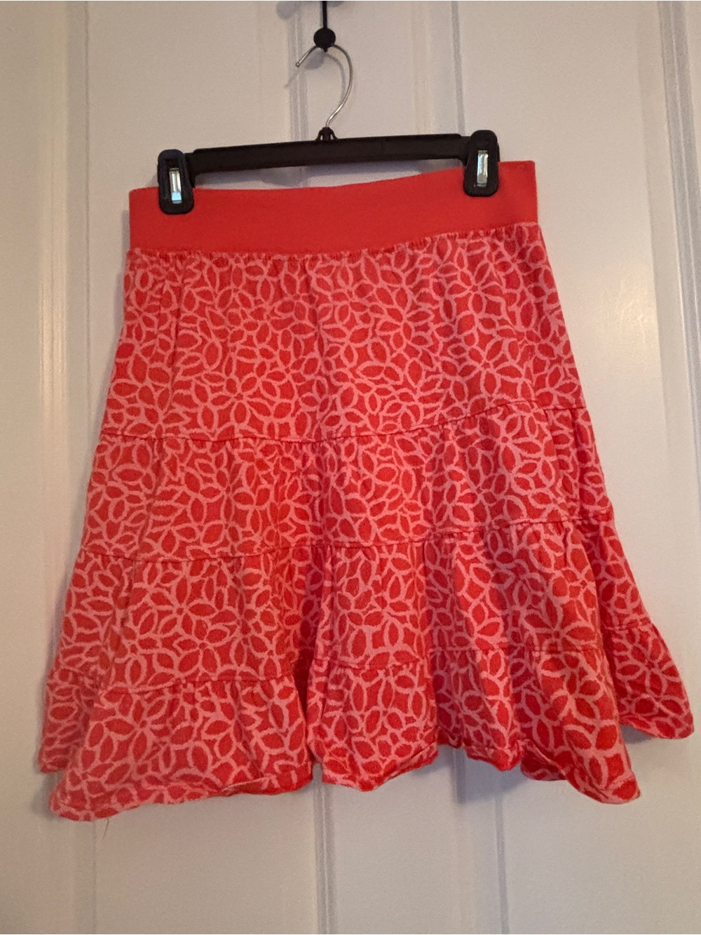 Fresh Produce - Coral, Floral Patterned Tiered Skirt - Women's. Size S